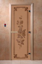 Стеклянная дверь для сауны Doorwood Розы 1900х700 бронзовая матовая