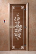 Стеклянная дверь для сауны Doorwood Розы 1900х700 бронзовая