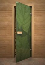 Стеклянная дверь для сауны Акма Зеленые листья 1900х700